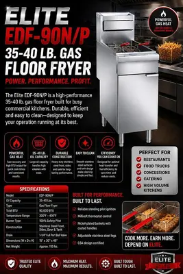 ELITE EDF-90N/P 35-40 Lb. Gas Floor Fryer