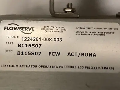 New | in-Stock FLOWSERVE B115S07 Rotary Actuators Ohio US | Surplus Asset Holdings #1225763