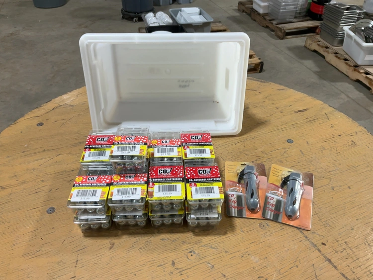 Used LELAND CO2 BEVERAGE CARTRIDGES W/ (2) KEG CHARGERS Beverage Carbonation Equipment Michigan US | Miedema Asset Management Group #1761526