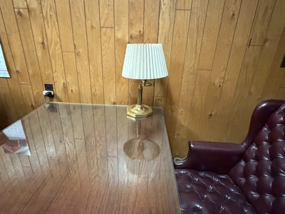 Lot of executive office furniture, includes (1) 72" desk, (1) 72" credenza, (1) rolling padded seat ...