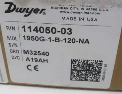 NEW DWYER 1950G-1-B-120-NA DIFFERENTIAL PRESSURE SWITCH 1950G1B120NA