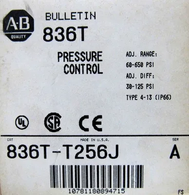 NEW ALLEN BRADLEY 836T-T256J PRESSURE CONTROL SER A 836TT256J