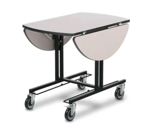 Forbes Industries Oval Room Service Table w/ (2) Bi Fold Drop Leaves - 36"L x 43"W, Stone Matrix Laminate/Black Steel (4969)