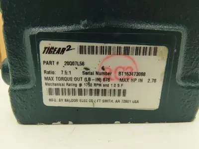 Dodge Tigear 2 20Q07L56 Worm Gearbox 7.5:1 Reducer 233rpm 2.78Hp 56C LH Output