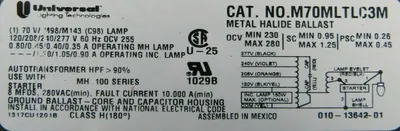 NEW UNIVERSAL LIGHTING M70MLTLC3M-500K MAGNETIC BALLAST M70MLTLC3M500K