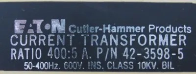 NEW EATON CUTLER HAMMER 42-3598-5 CURRENT TRANSFORMER 400:5 RATIO 600V 4235985