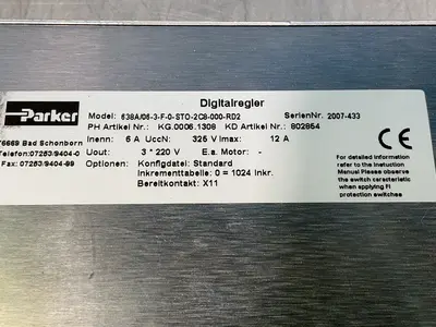 Used PARKER 638A/063F0STO2C8000RD2 Servo Drives Ohio US | HGR 24 #1572141