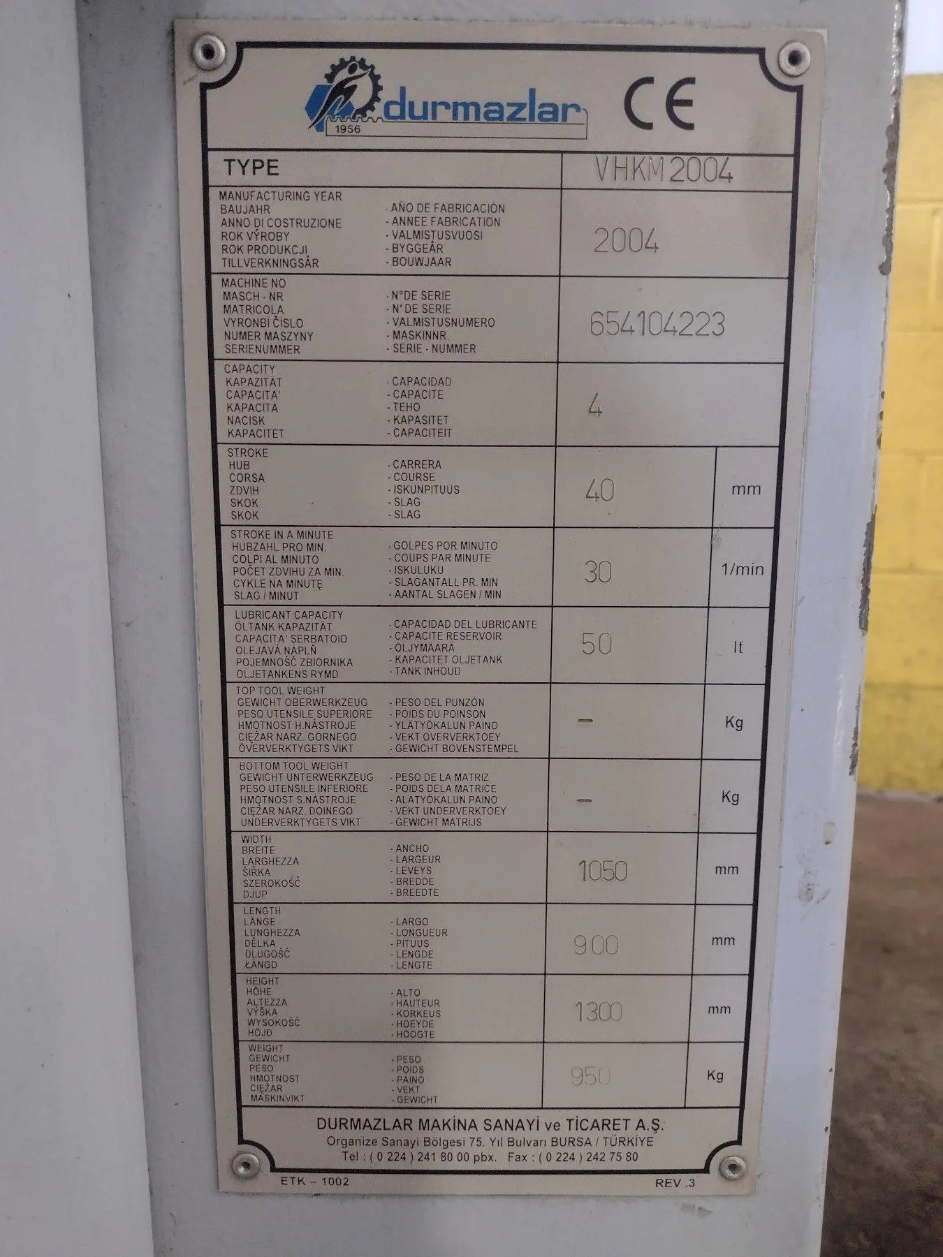 USED DURMA VHKM2004