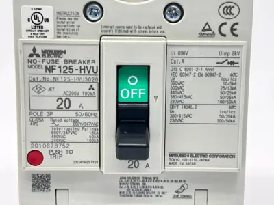 USED MITSUBISHI ELECTRIC MOLDED CASE CIRCUIT BREAKER 3-POLE 20A