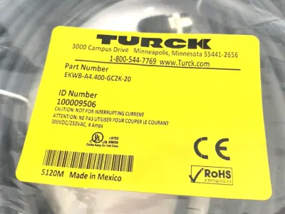 NEW TURCK FEMALE RIGHT ANGLE CABLE M12 4-PIN SGL-END 100009506