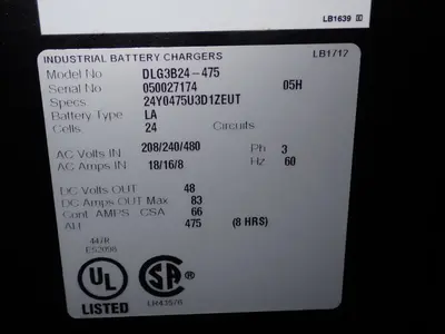 USED INDUSTRIAL BATTERY CHARGERS DLG3B24475