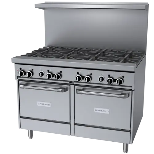 Garland GFE48-8LL 48" 8 Burner Gas Range w/ (2) Space Saver Ovens, Natural Gas