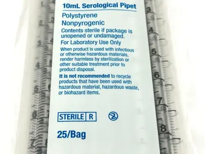 0131003 | 10ml Serological Pipet Nonpyrogenic Polystyrene 25/Bag - New