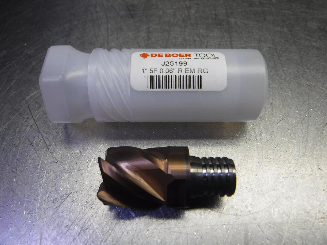 DE BOER T15 1" 5 Flute Carbide Endmill Head 1" 5F 0.06" R EM RG (LOC2784A)