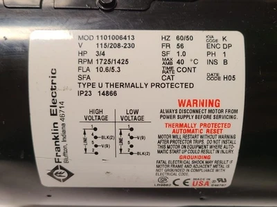 Varian Alcatel Adixen 221 SDX Vacuum Pump Franklin Electric 1101006413 Motor