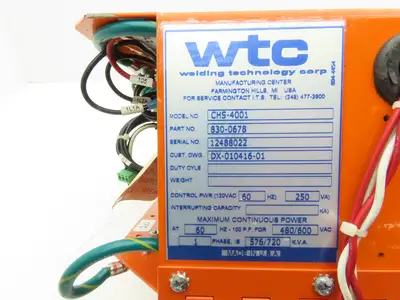 WTC CHS-4001 830-0678 Resistance Welding Control Panel Spot Welder Technitron