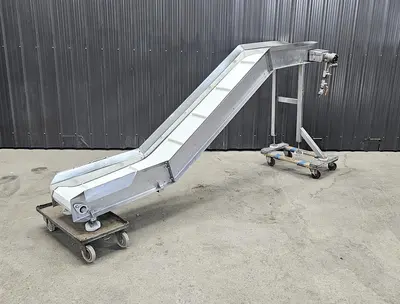 Used Belt Conveyor, 12’’ Wide X 124’’ Long, Cleated Belt