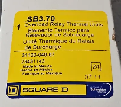 SQUARE D SB3.70 Overload Relay Thermal Unit (BIN334)
