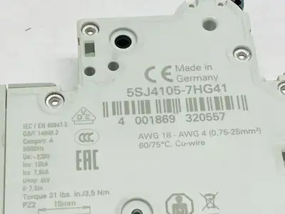 5SJ4105-7HG41 | Siemens 5SJ4105‑7HG41 Miniature CB 0.5A 1‑Pole 240V – No Box - New Other