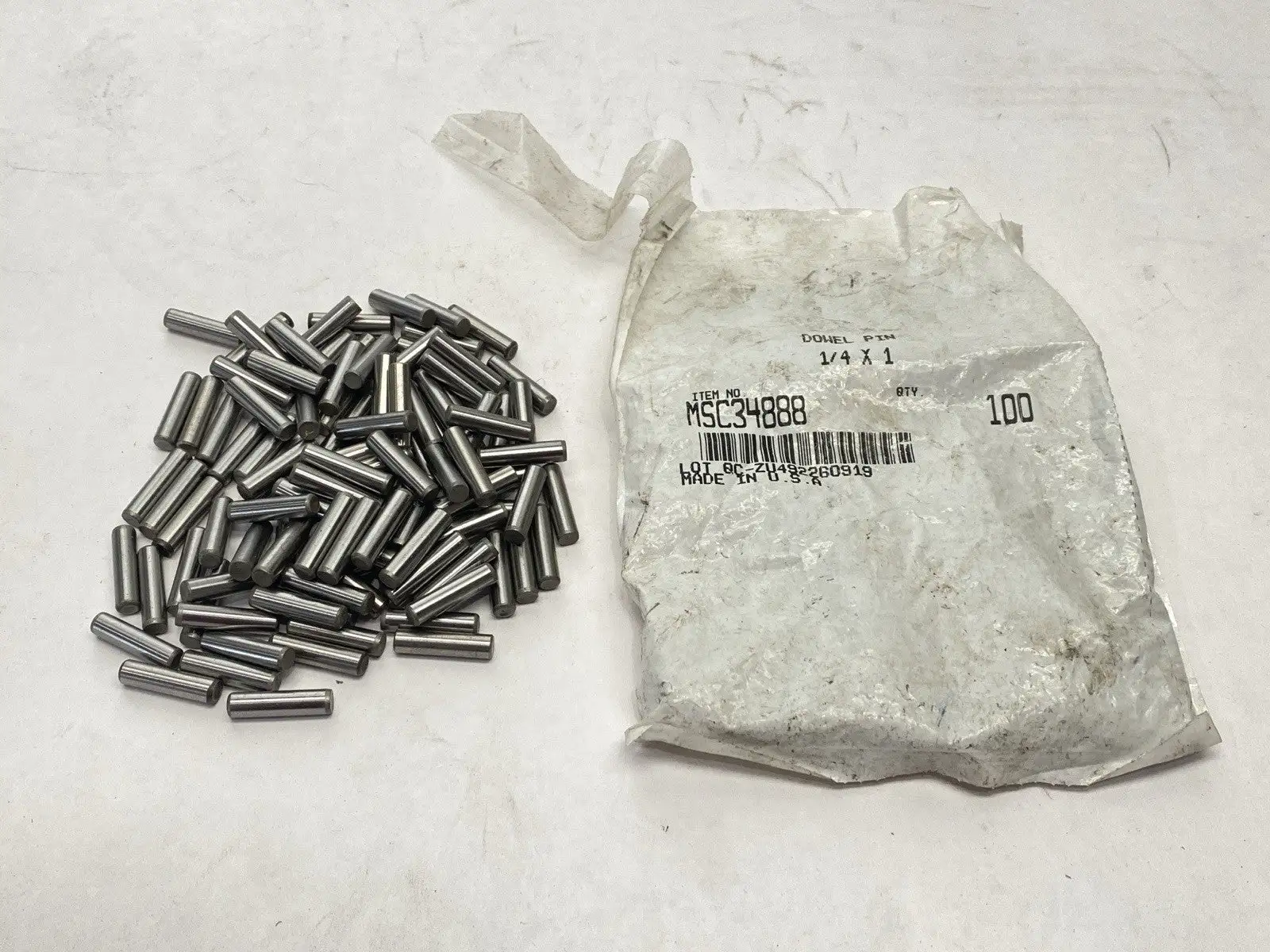 MSC34888 Dowel Pin 1/4" Diameter 1" Length SS Grade 8 LOT OF 106
