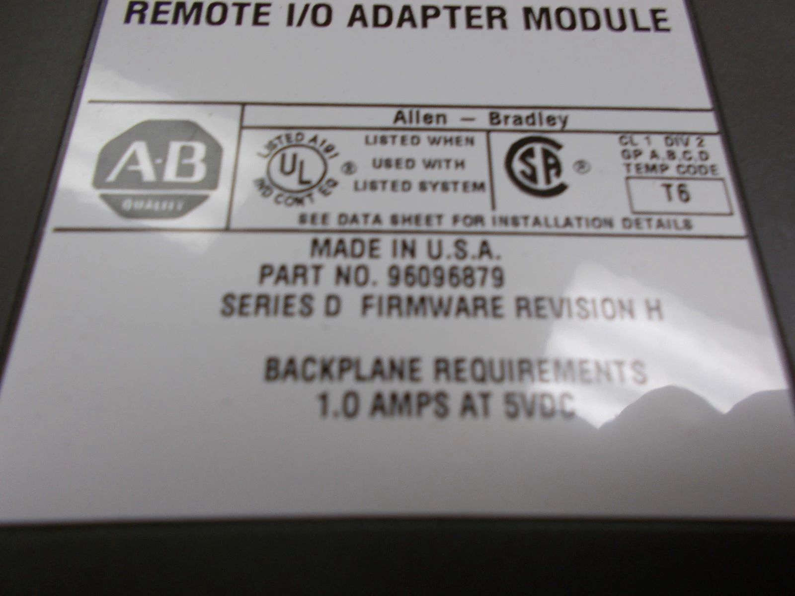 USED Allen-Bradley 1771-ASB D Rev H.