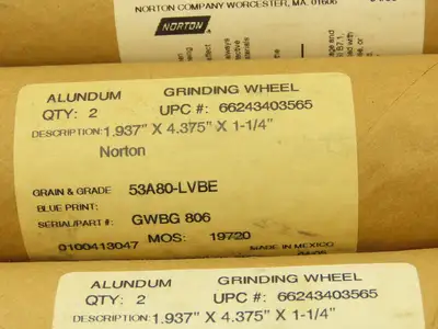Norton GWBG806 Alundum Grinding Wheel 1.937" x 4.375 x 1-1/4" Lot of 10 Wheels