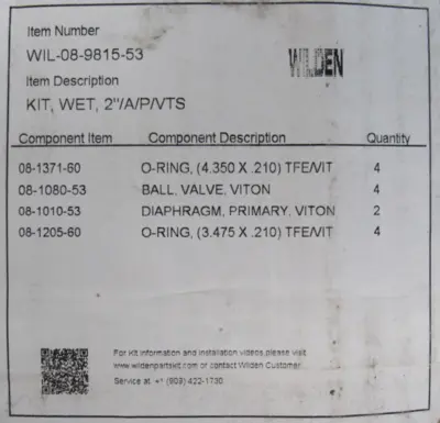 NEW WILDEN WIL-08-9815-53 WET END REPAIR KIT 2" WIL08981553 08-9815-53