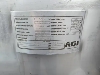 Used ADI Laval 2100 Gallon Tank, 304 Stainless Steel