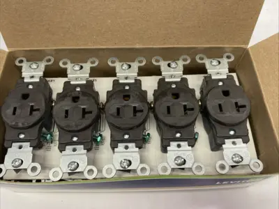 New | in-Stock Leviton Single Straight Blade, Outlet Receptacle Brown, NEMA 5-20R LOT OF Electrical Fittings Michigan US | Maverick Industrial Sales #1402963