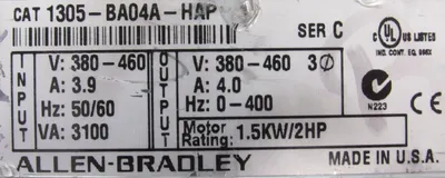 USED ALLEN BRADLEY 1305-BA04A-HAP AC DRIVE 2HP SER.C 1305BA04AHAP