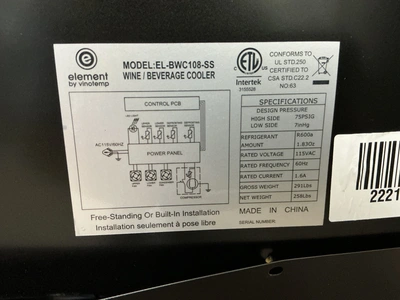 Used ELEMENT EL-BWC108-SS Bottle Coolers Michigan US | Miedema Asset Management Group #1320375