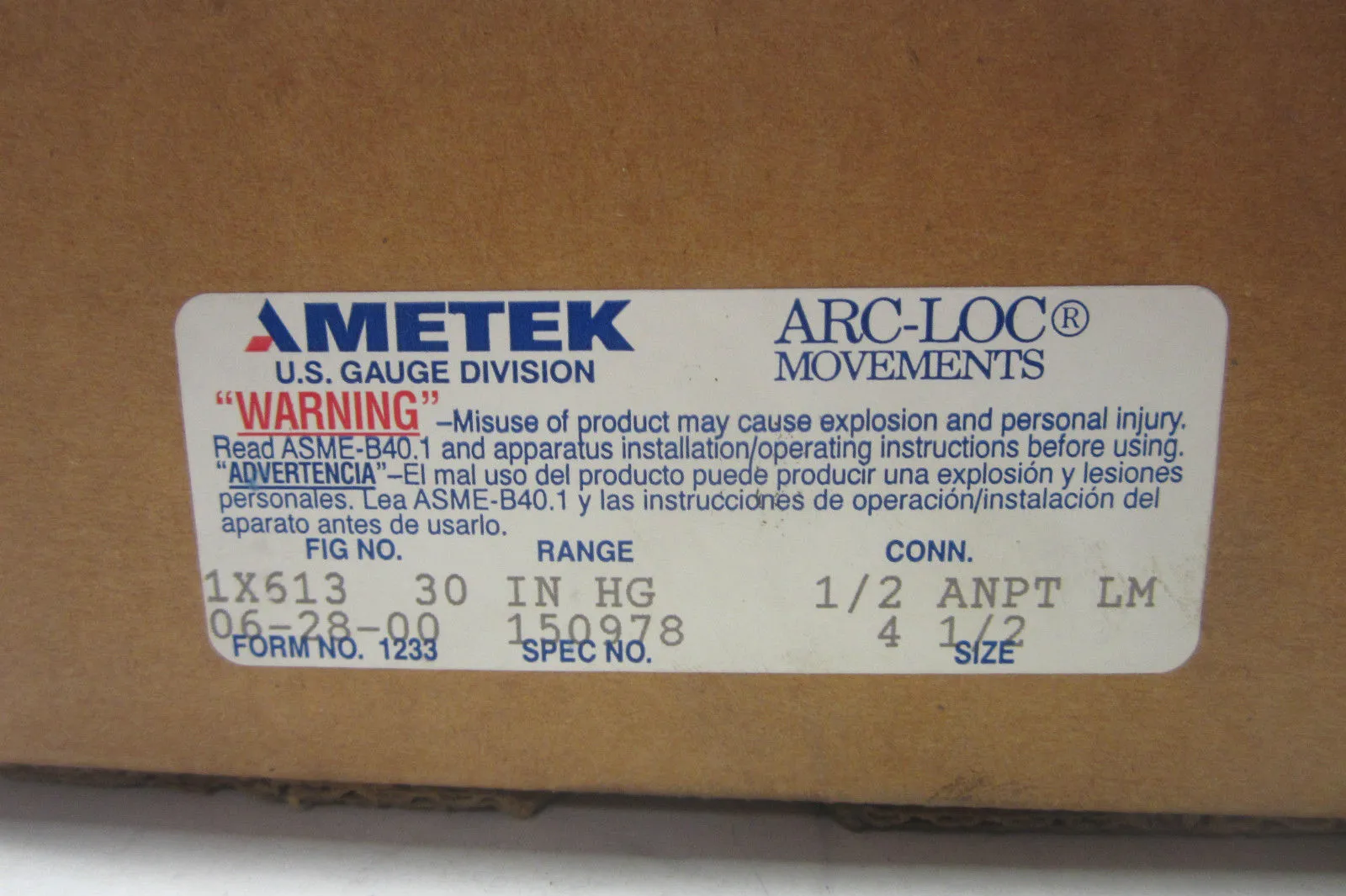 NEW AMETEK 1233 PRESSURE GAUGE 1/2" ANPT LM 4 1/2"SIZE