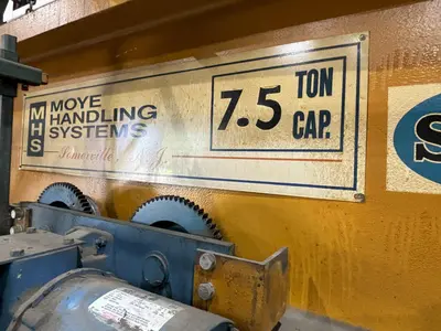 7.5 TON x 27'-4" MOVE HANDLING SYSTEMS SINGLE GIRDER BRIDGE CRANE W/ SHAW-BOX HOIST: STOCK #21010