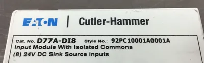 Cutler-Hammer / Eaton D77A-DI8 Input Module 24VDC 8 Pt. 3D-29