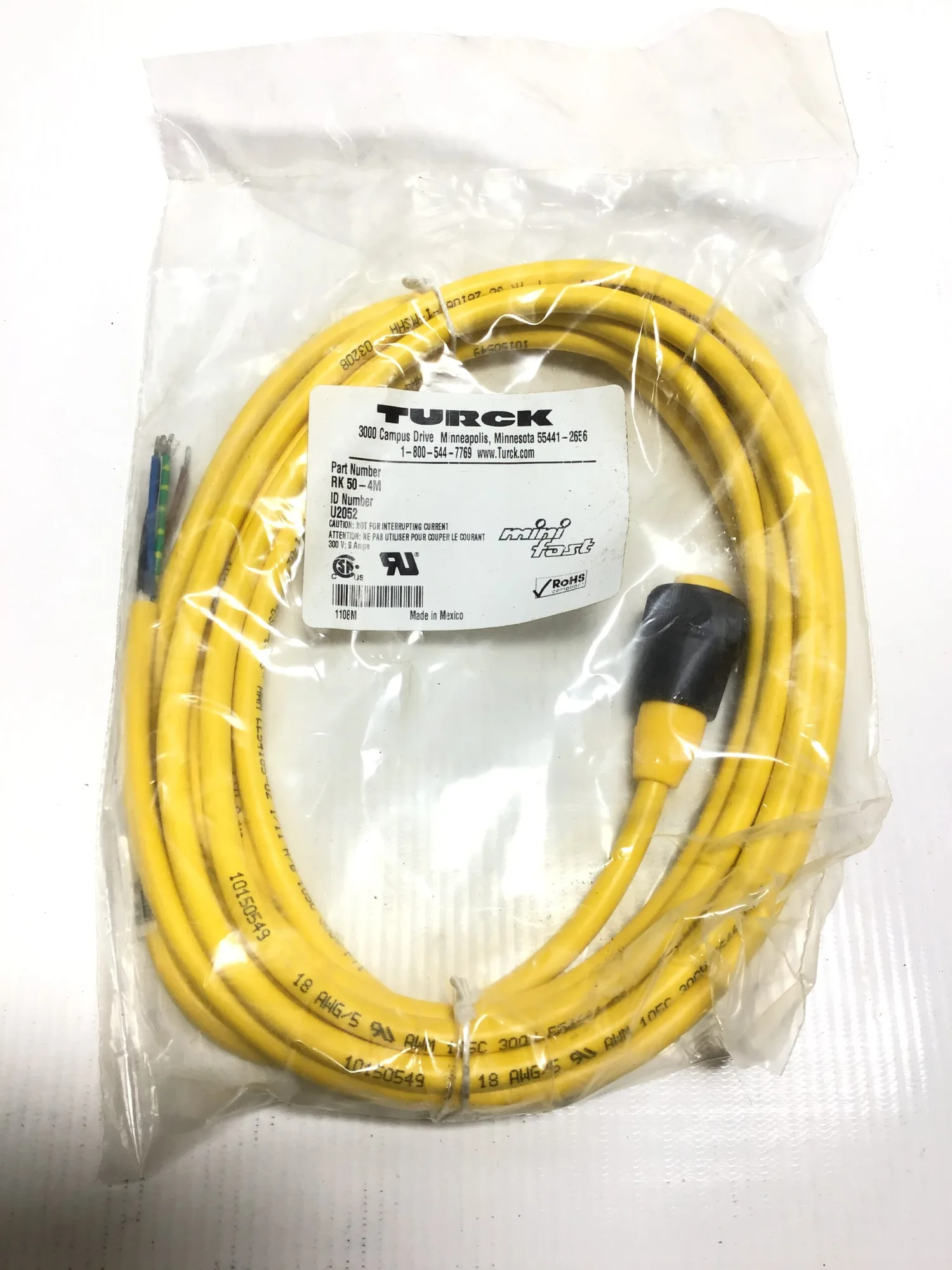 Turck RK 50-4M Mini-fast Connector Cable Female Straight 4pole