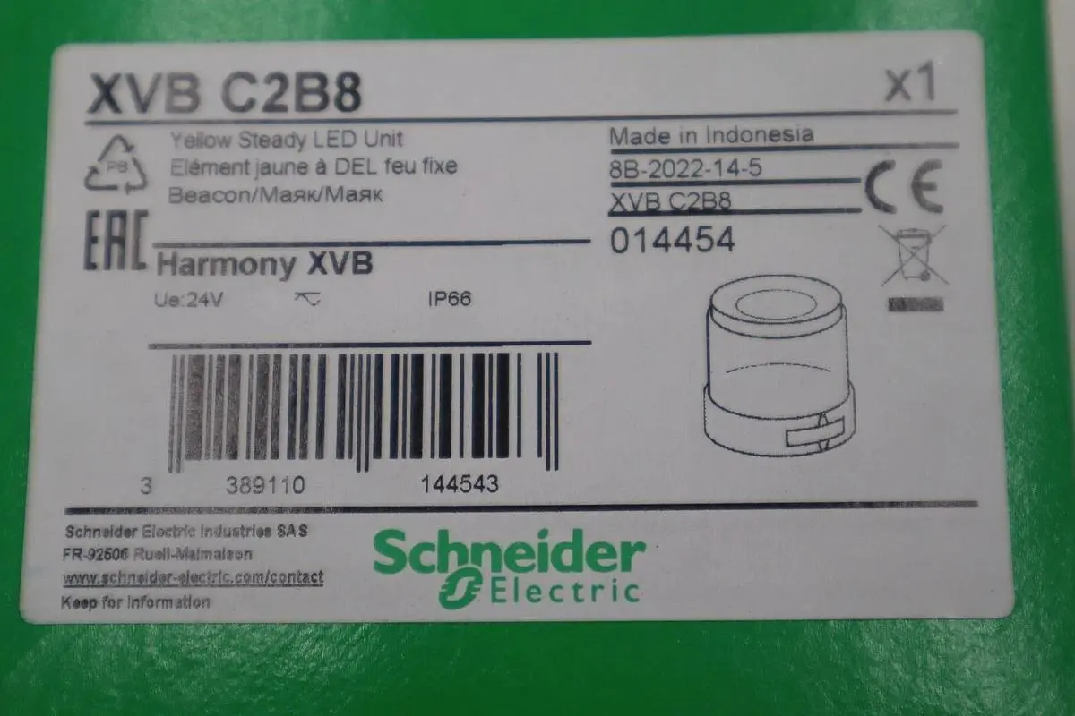 SCHNEIDER ELECTRIC XVB C2B8, ILLUMINATED YELLOW LENS, NEW STOCK K-3416