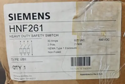 Siemens HNF261 Safety Switch 600VAC 30 Amps (BIN753)