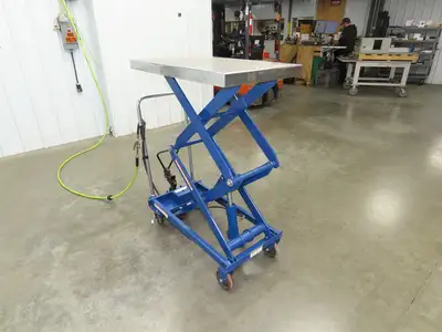 Vestil 800lb Air Hydraulic Mobile Scissor Lift Cart 49" Height 20x35" SS Top