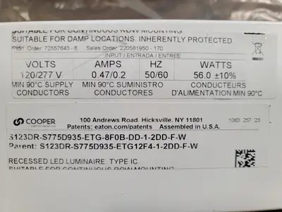 NEW COOPER LIGHTING S123DR-S775D935-ETG-8F0B-DD-1-2DD-F-W