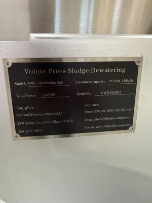 NEW NWI JX302 VOLUTE PRESS SLUDGE DEWATERING SYSTEM W/  POLYMER  DOSING UNIT MFG 26