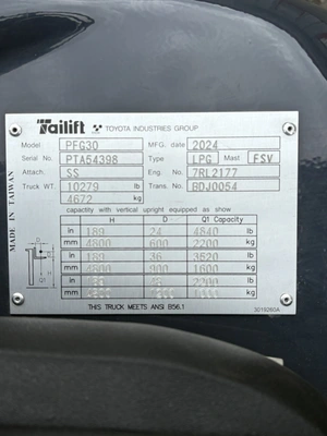 NEW 2025 TAILIFT PFG30