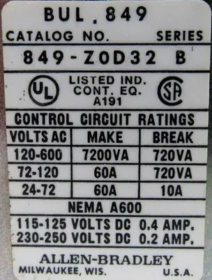 USED ALLEN BRADLEY 849-Z0D32 TIMING RELAY SERIES B
