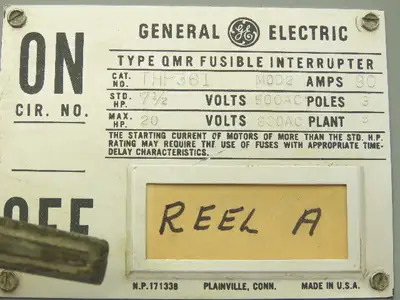 GE THP361 Fusible Panelboard Disconnect Switch Twin QMR 30A 600V 3 Pole