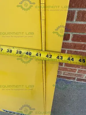 USED JUSTRITE 45 GALLON FLAMMABLE LIQUID STORAGE CABINET W/ SOFT CLOSE DOORS, KEY