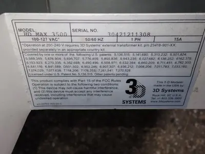 Used 3D SYSTEMS HD MAX 3500 3D printer, MultiJet Printer MJP Ohio US | HGR 24 #912932