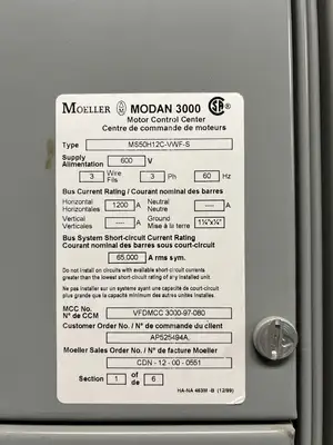 Modan 3000 VFD MCC, 600V, 3-Ph, 1200A, 6 Sections