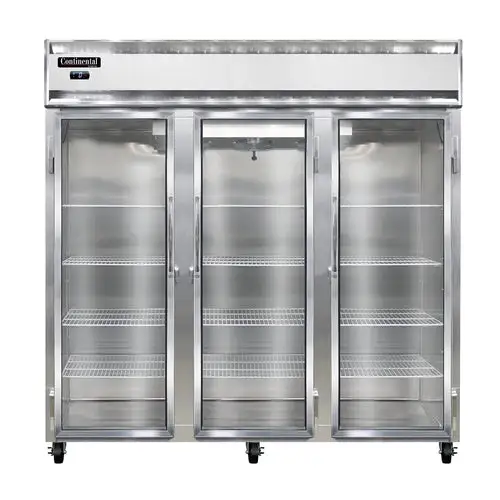 Continental 3FNSAGD 78" Three Section Reach In Freezer, (3) Left/right Hinge Glass Doors, 115/208-230v