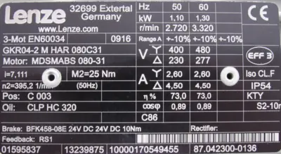 NEW LENZE MDSMABS080-31 GEARMOTOR GKR04-2MHAR080C31 MDSMABS08031