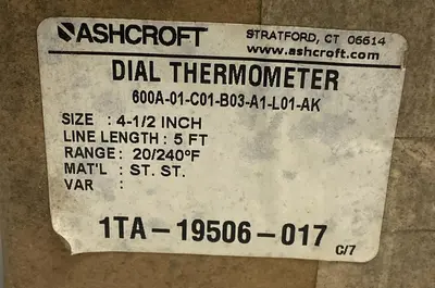 Used ASHCROFT 600A-01-C01-B03-A1-L01-AK Temperature/Pressure Ohio US | Surplus Asset Holdings #1241427