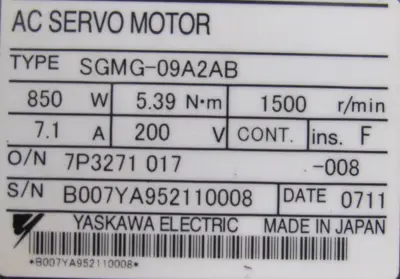 REFURBISHED YASKAWA SGMG-09A2AB SERVO MOTOR SGMG09A2AB